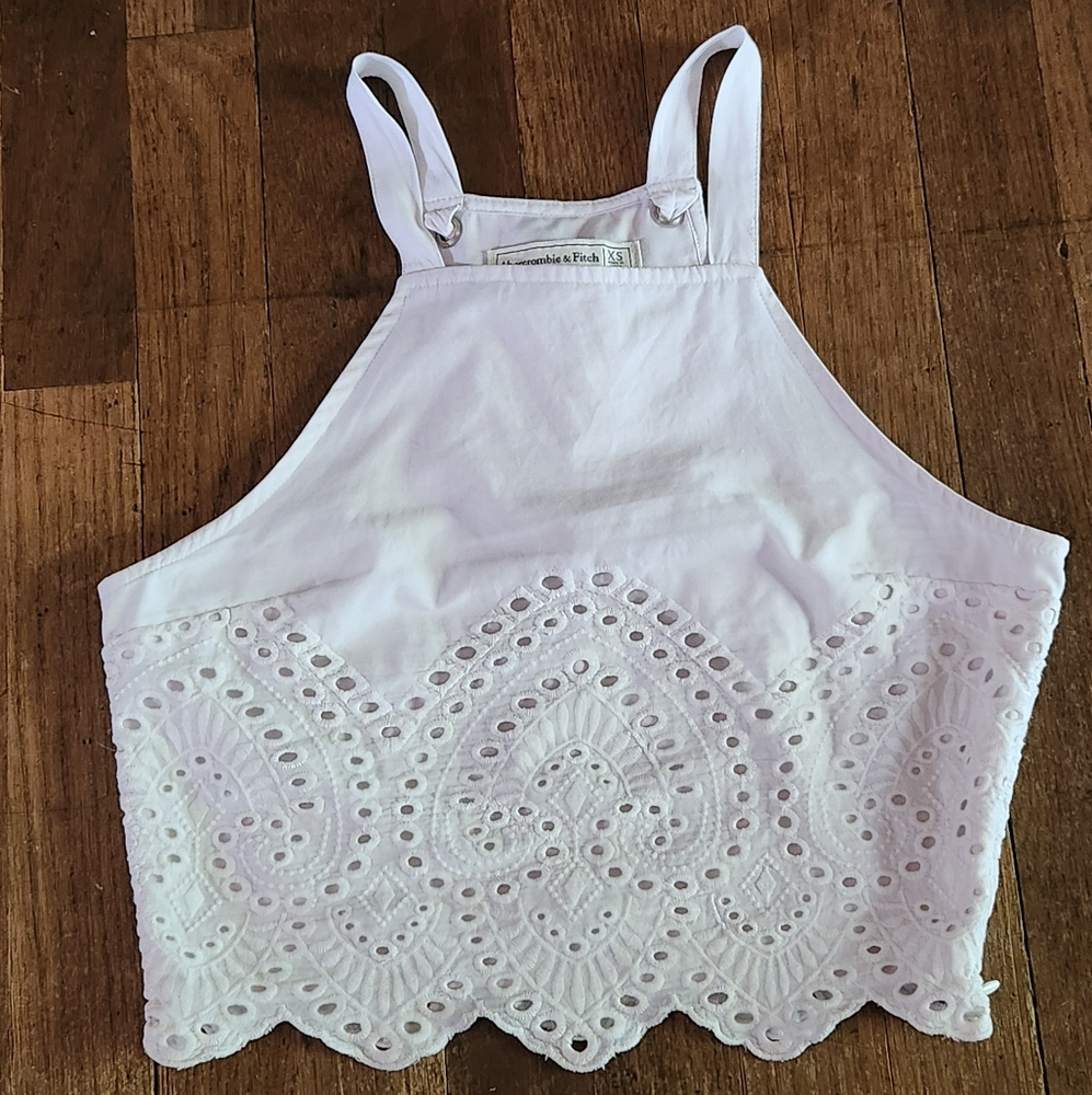 Abercrombie & Fitch White Eyelet Crop Tank Top